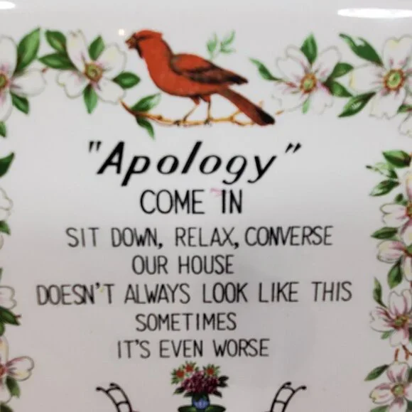 MCM Cast Metal Ceramic Tile Wall Plaque Trivet Vintage Apology Birds Flowers - Picture 3 of 14